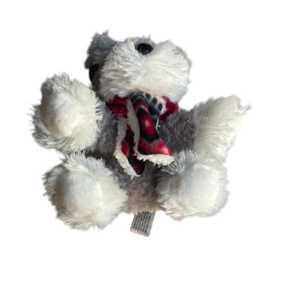 HUGFUN SCHNAUZER GRAY WHITE DOG PLUSH STUFFED ANIMAL WINTER HAT SCARF - Picture 6 of 8